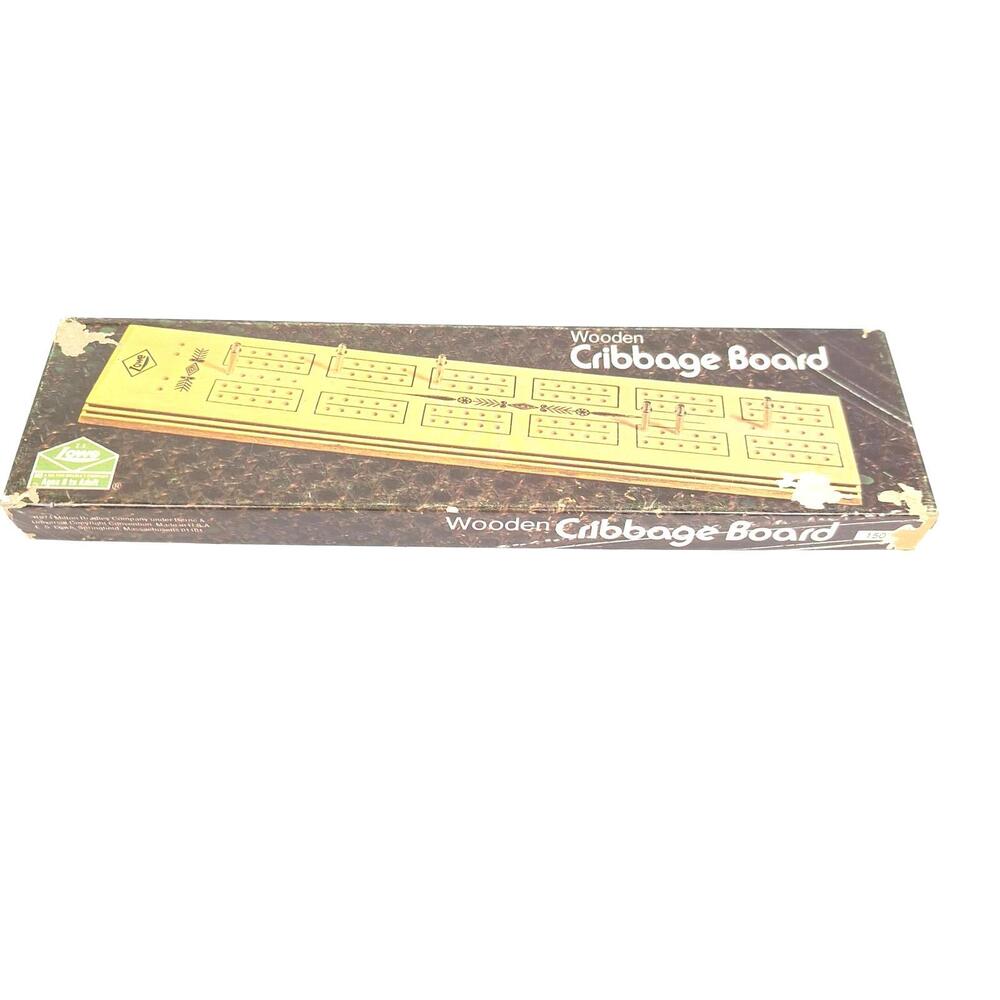 VINTAGE‎ 1974 E.S. LOWE Wooden Cribbage Board #1503 Milton Bradley Complete